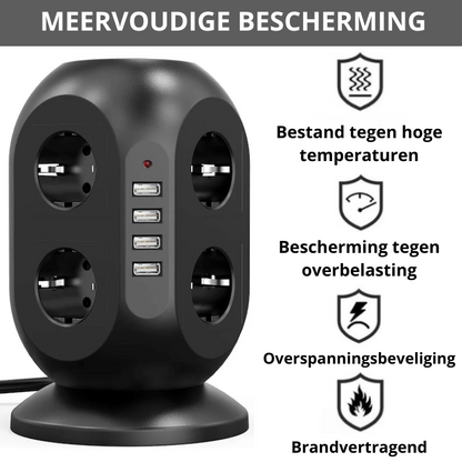 Stekkerdoos met 4 USB Aansluitingen en 8 Stopcontacten