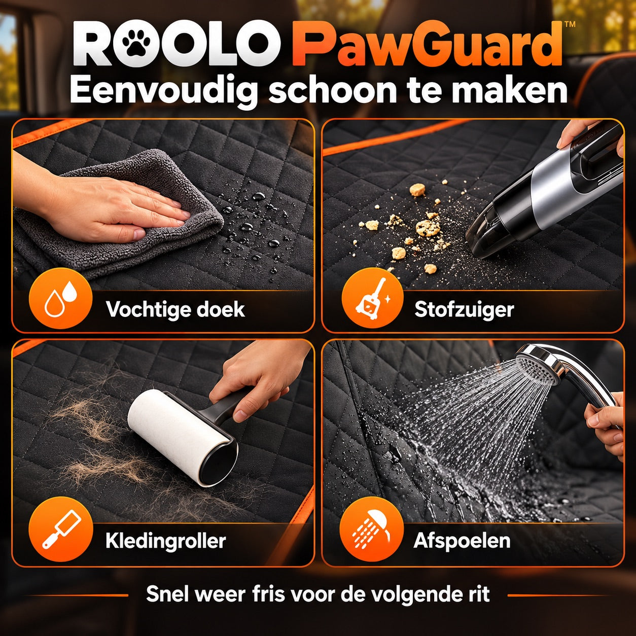 PawGuard reinigen met doek, stofzuiger of kledingroller